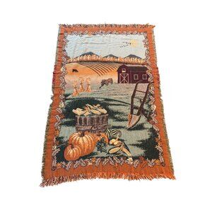 Autumn Farm Scene Woven Blanket Throw or Tapestry 72"x48" Orange/Multi-Color Fri